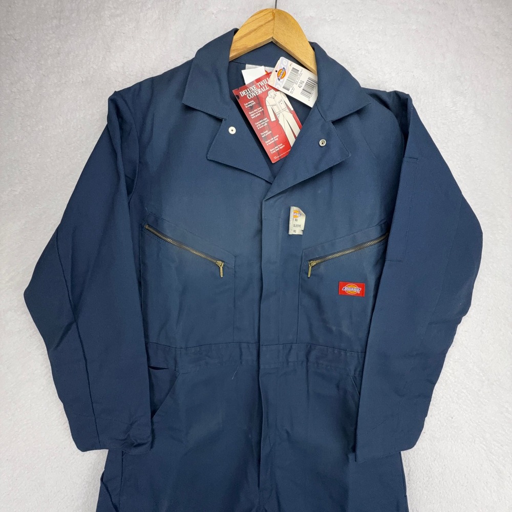 Dickies Deluxe Twill Coverall Navy Blue Long Sleeve Work Jumpsuit 42 RG NWT